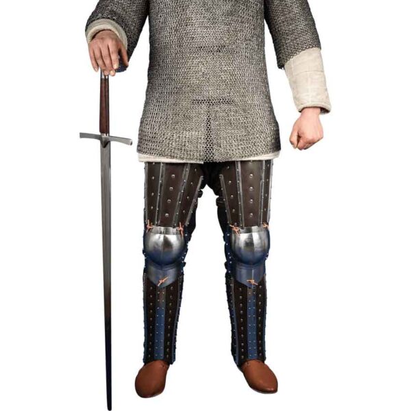 Steel and Leather Splinted Leg Armor - Brown