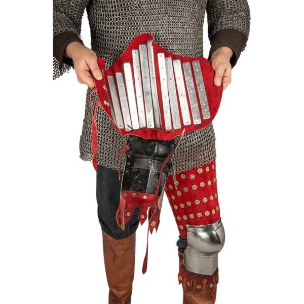 Steel and Suede Splinted Leg Armor - Red