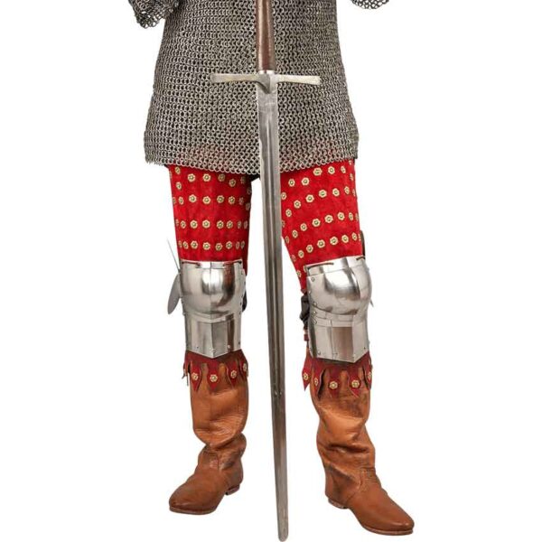 Steel and Suede Splinted Leg Armor - Red