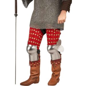 Steel and Suede Splinted Leg Armor - Red