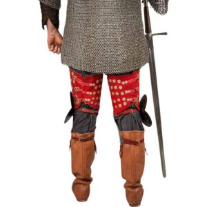 Steel and Suede Splinted Leg Armor - Red