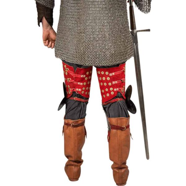 Steel and Suede Splinted Leg Armor - Red