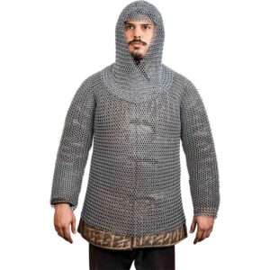 Butted Chainmail Haubergeon and Coif Chainmail Set - Zinc Polished