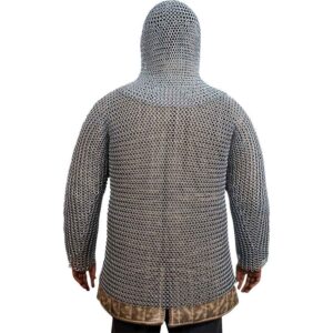 Butted Chainmail Haubergeon and Coif Chainmail Set - Zinc Polished