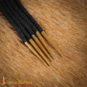 Brass Tip Long Medieval Tie Strings - Black - Set of 5