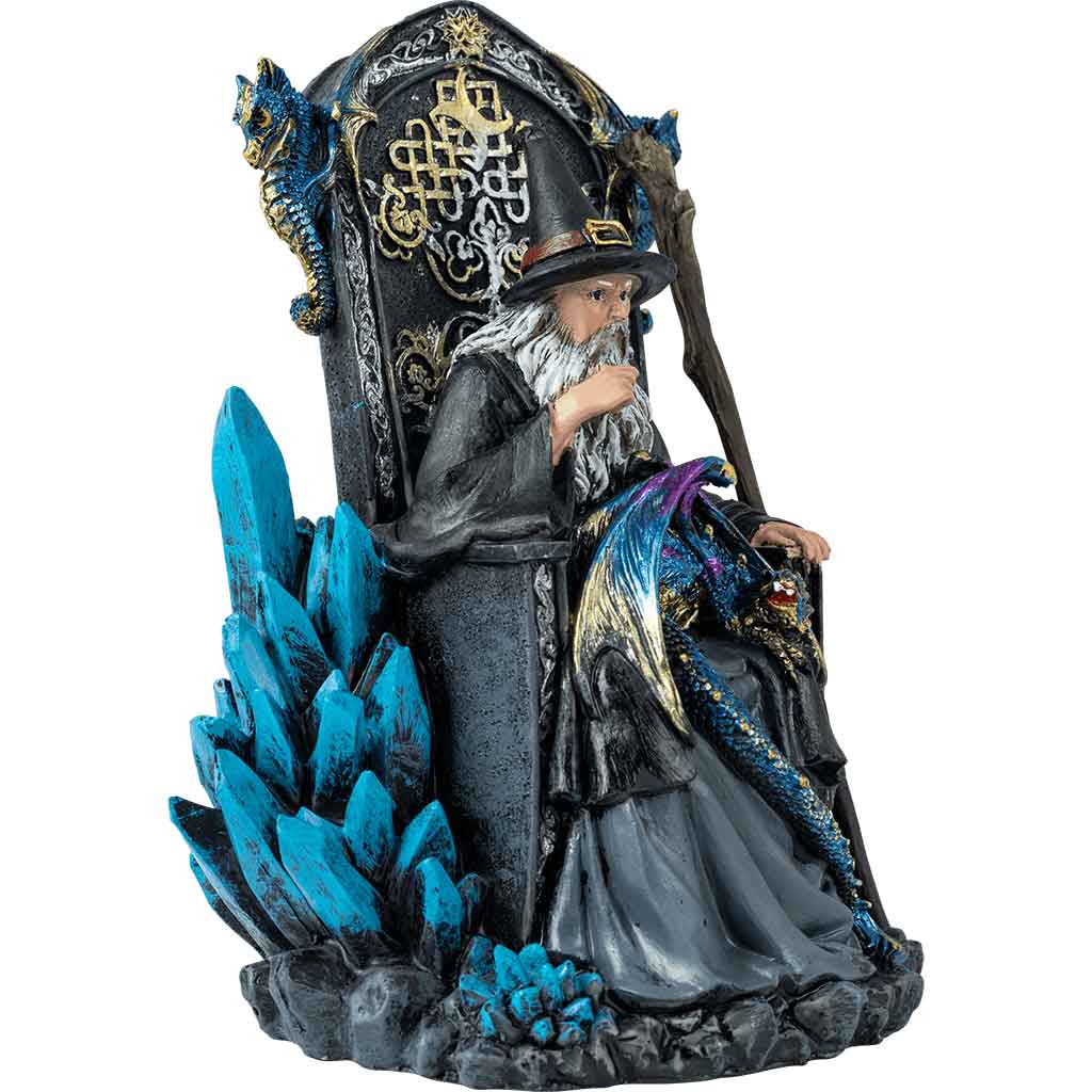 Enthroned Wizard and Dragon Statue