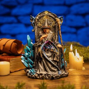 Enthroned Wizard and Dragon Statue