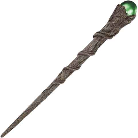 15" Hand-Turned Teak Wood Magic Wand With Emerald Orb | Witch Wizard Wand With Velvet Bag | USA Handmade