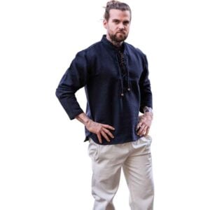 Ingolf Woven Cotton Medieval Shirt - Black