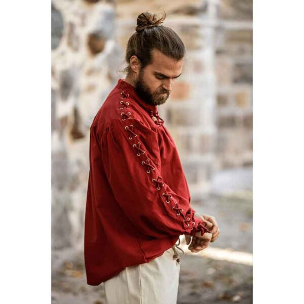 Adrian Medieval Lace-Up Shirt - Red