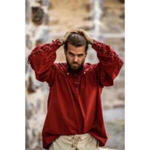 Adrian Medieval Lace-Up Shirt - Red