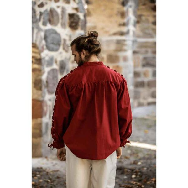 Adrian Medieval Lace-Up Shirt - Red