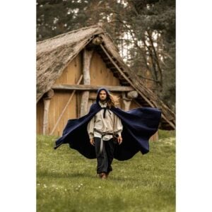 Hervir Wool Cloak with Liripipe Hood - Blue