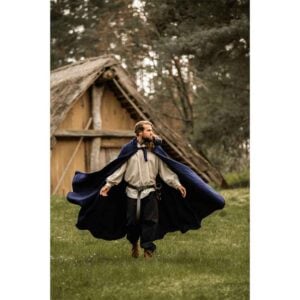 Hervir Wool Cloak with Liripipe Hood - Blue