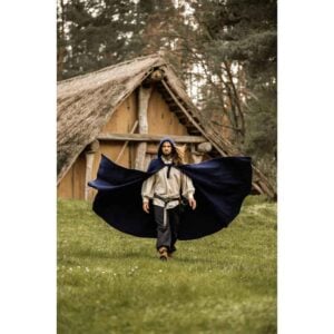 Hervir Wool Cloak with Liripipe Hood - Blue
