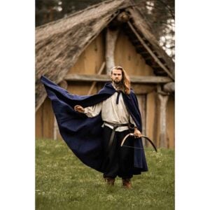 Hervir Wool Cloak with Liripipe Hood - Blue