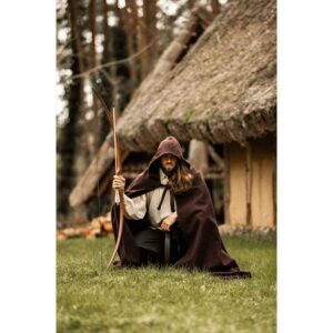Hervir Wool Cloak with Liripipe Hood - Brown