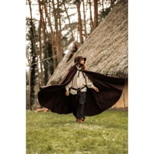 Hervir Wool Cloak with Liripipe Hood - Brown