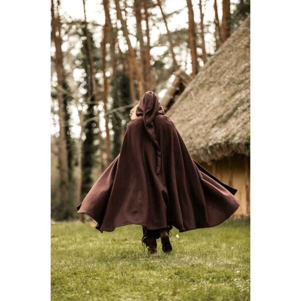 Hervir Wool Cloak with Liripipe Hood - Brown