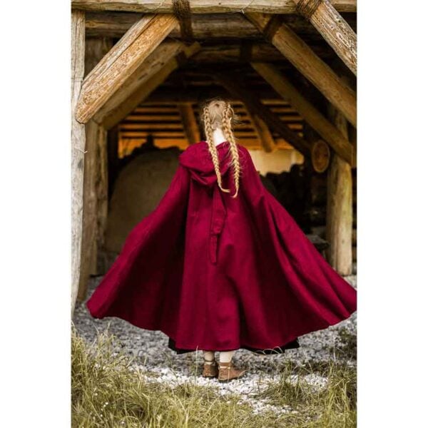 Hervir Wool Cloak with Liripipe Hood - Red