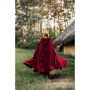 Hervir Wool Cloak with Liripipe Hood - Red