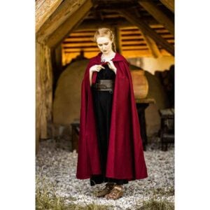 Hervir Wool Cloak with Liripipe Hood - Red