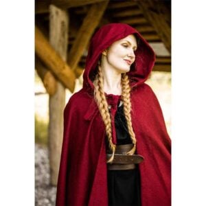 Hervir Wool Cloak with Liripipe Hood - Red
