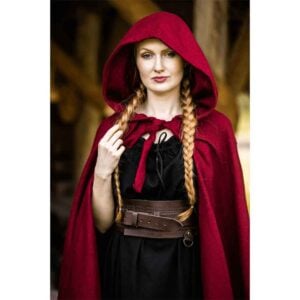 Hervir Wool Cloak with Liripipe Hood - Red