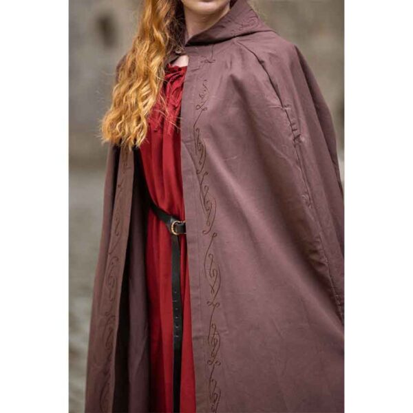 Erna Embroidered Medieval Cloak - Brown