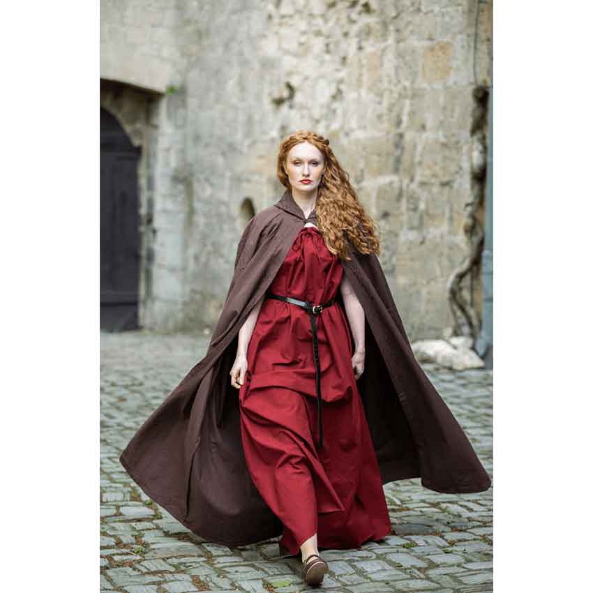 Erna Embroidered Medieval Cloak - Brown