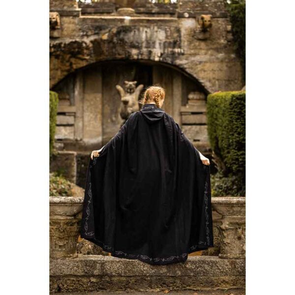 Erna Embroidered Medieval Cloak - Black
