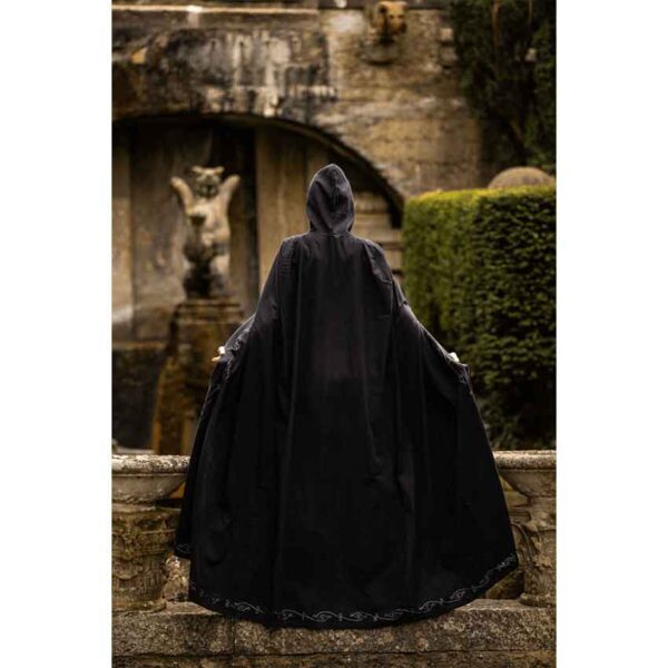 Erna Embroidered Medieval Cloak - Black