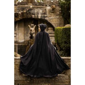 Erna Embroidered Medieval Cloak - Black