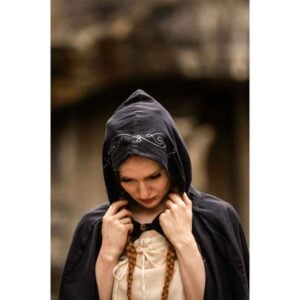 Erna Embroidered Medieval Cloak - Black