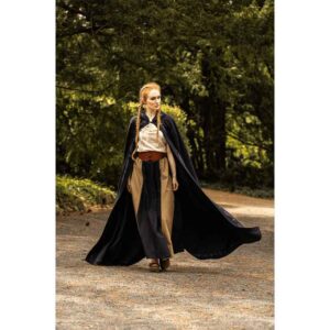 Erna Embroidered Medieval Cloak - Black