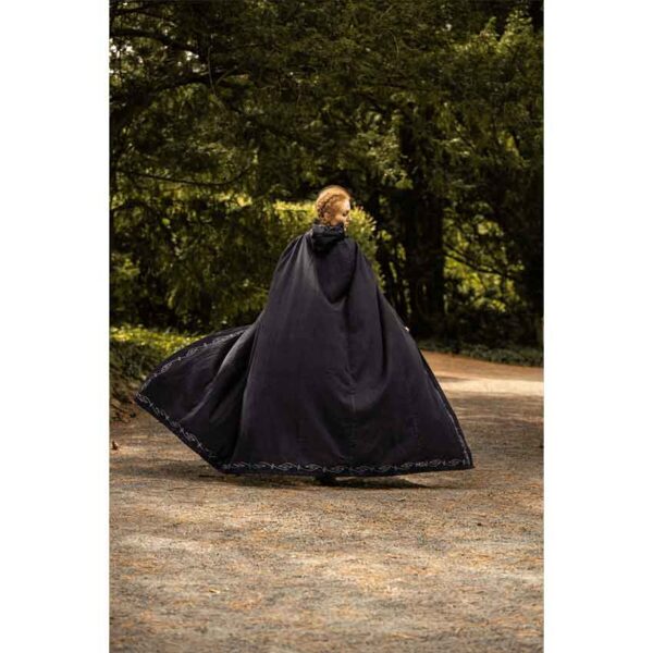 Erna Embroidered Medieval Cloak - Black