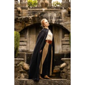 Erna Embroidered Medieval Cloak - Black