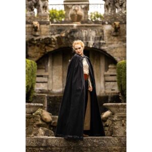 Erna Embroidered Medieval Cloak - Black