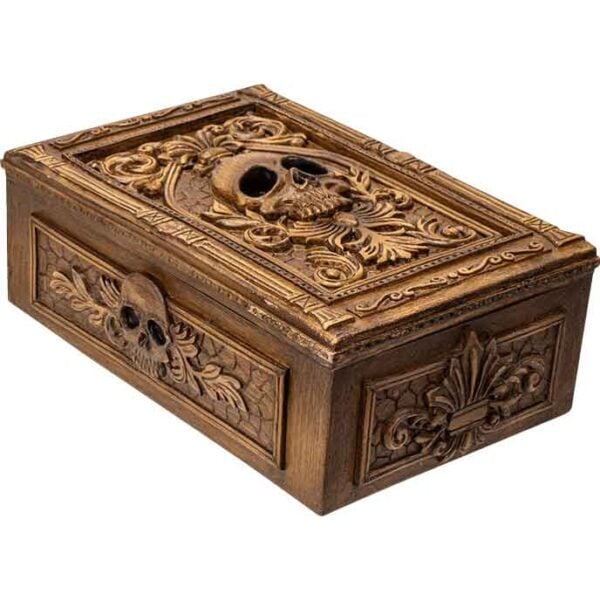 Wood-Finish Skull Tarot Box