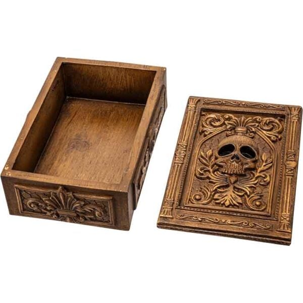 Wood-Finish Skull Tarot Box