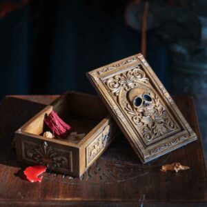 Wood-Finish Skull Tarot Box