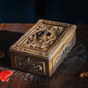 Wood-Finish Skull Tarot Box