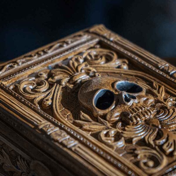 Wood-Finish Skull Tarot Box
