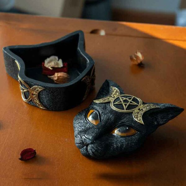 Lunar Pentagram Cat Trinket Box