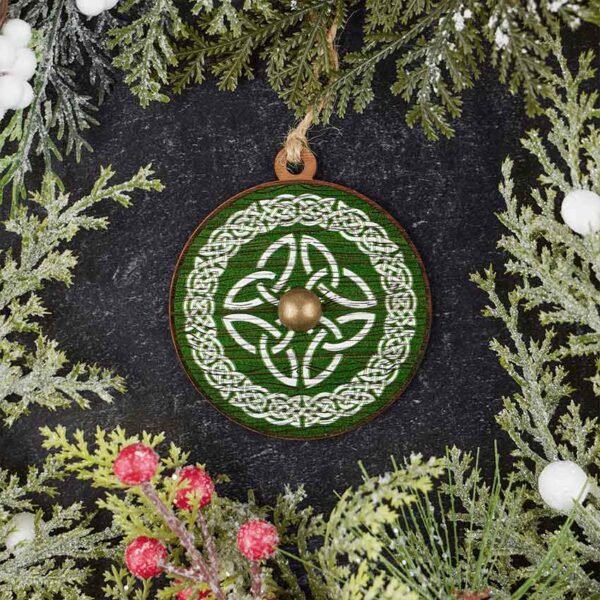 Green and White Celtic Shield Christmas Ornament