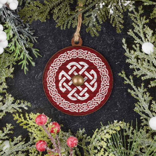 Red and White Celtic Shield Christmas Ornament