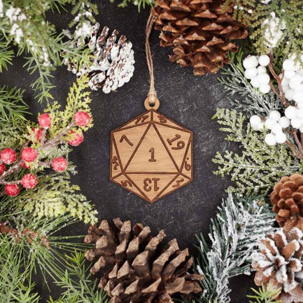 Nat 1 D20 Wooden Christmas Ornament