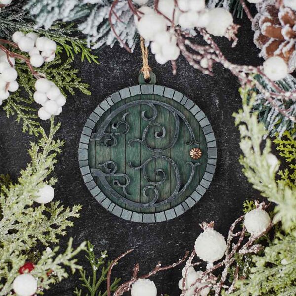 Green Hobbit Door Christmas Ornament with Grey Trim