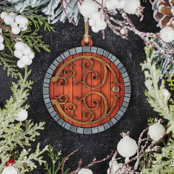 Padauk Hobbit Door Christmas Ornament with Grey Trim