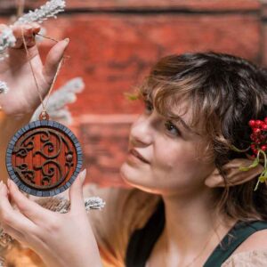 Padauk Hobbit Door Christmas Ornament with Grey Trim